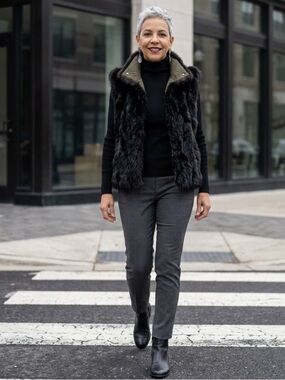 Vintage Alan Michaels Opossum Genuine Fur Winter Vest Black Brown Women’s L